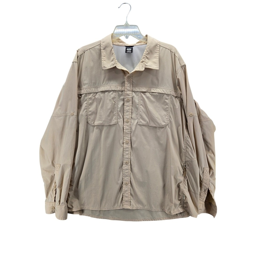 REI Coop Mens Tan Long Sleeve Zip Pocket Utility Outdoor Shirt XXL